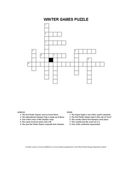 Winter Games Crossword Puzzle by Terrific Teaching Tidbits TpT