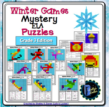 Preview of 3rd Grade Winter Sports Color by Code ELA Mystery Pictures: Grade 3 ELA Skills