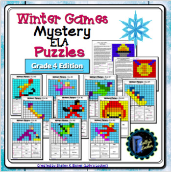 Preview of 4th Grade Winter Sports Color by Code ELA Mystery Pictures: Grade 4 ELA Skills