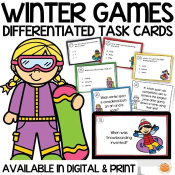 Preview of Winter Games Task Cards - 50 Differentiated Trivia Questions | Digital & Print