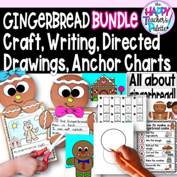 Preview of Winter Gingerbread BUNDLE Craft Writing Center Anchor Chart & Directed Drawings
