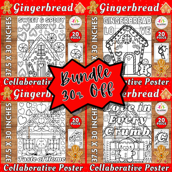 Preview of Winter Gingerbread Collaborative Coloring Poster Bundle | Art & Craft Activities