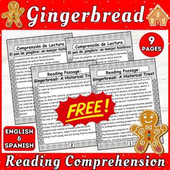 Preview of Winter Gingerbread Nonfiction Reading & Questions in English and Spanish Freebie