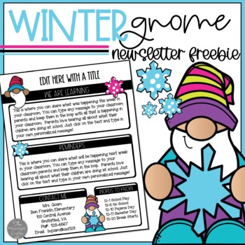 Preview of Winter Gnome Newsletter Template FREEBIE