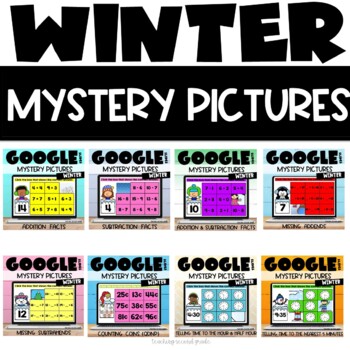 Preview of Winter Google Slides™ Telling Time Activities Uncover the Picture