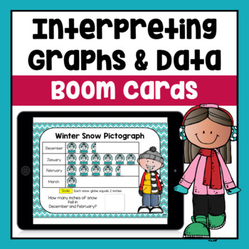 Preview of Winter Graphing Digital Boom Cards | Bar Graphs, Pictographs, Line Plots