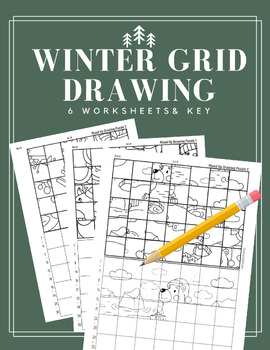 Preview of Winter Grid Drawing worksheets | 6 pages + key