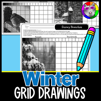 Preview of Winter Grid Drawings, Drawing and Shading Worksheets, 5th to 8th Grade