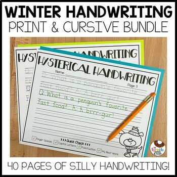 Preview of Winter Handwriting Worksheets | Print and Cursive