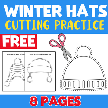 Preview of Winter Hat Cutting Practice Worksheets : Preschool Winter Activities { Freebie }
