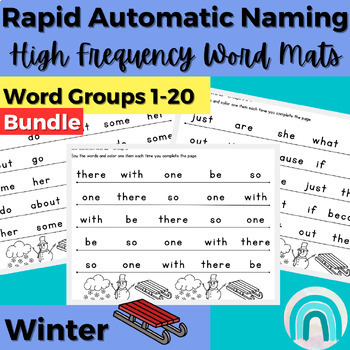 Preview of Winter High Frequency Words Practice Rapid Automatic Naming Activities 1-20