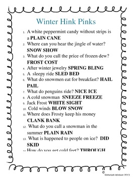 Winter Hink Pinks by Wizard Ways in Second Grade TpT