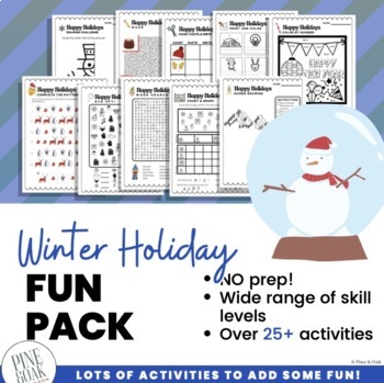 Preview of Winter Holiday Activities Fun Pack - Reading Writing Math Review-27 Printables!