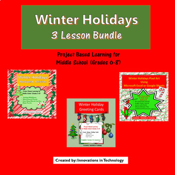 Preview of Winter Holiday Activity Bundle - Cards, Video, WebQuest & Pixel Art Lessons