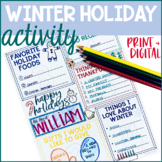 Winter Holiday All About Me for Secondary Students PRINT &
