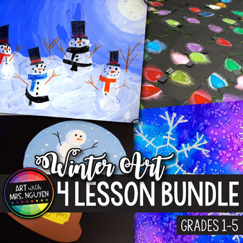 Preview of Elementary Winter Holiday Art Lesson Bundle