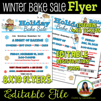 Preview of Winter Holiday Bake Sale Event Flyer & Tickets - Editable PTA, PTO, Fundraiser