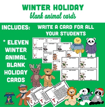 Preview of Winter Holiday Blank Animal Cards