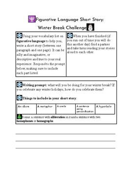 Preview of Winter Holiday Break Figurative Language Writing Activity