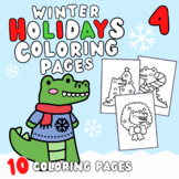 Winter Holiday Christmas Alligator Coloring Sheets Set 4 |