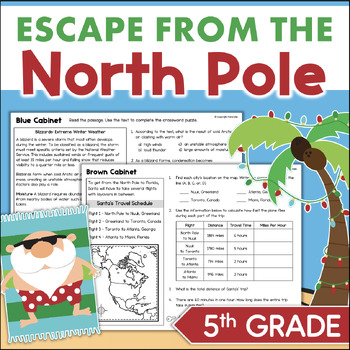 Preview of Christmas Math ELA Santa ESCAPE ROOM 5th Grade Enrichment Activities