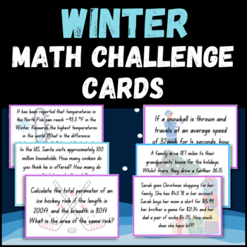 Preview of Winter Holiday Christmas Math Challenge Cards 