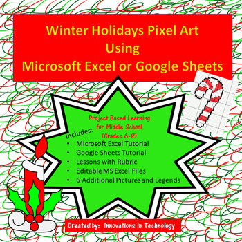 Preview of Winter Holiday / Christmas Pixel Art in Microsoft Excel or Google Sheets