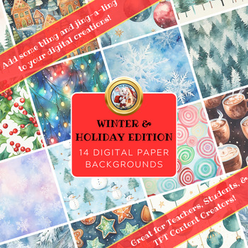 Preview of Winter & Holiday Digital Papers & Backgrounds, Clip Art, Christmas