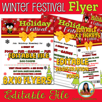 Preview of Winter Penguin Festival Event Flyer & Tickets - Editable PTA, PTO, Fundraiser