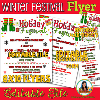 Preview of Holiday Elf Festival Event Flyer & Tickets - Editable PTA, PTO, Fundraiser