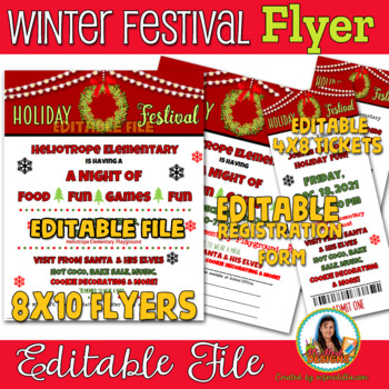 Preview of Winter Holiday Festival Event Flyer & Tickets - Editable PTA, PTO, Fundraiser
