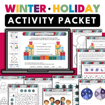 Preview of Winter Holiday Fun Activity Packet | Grades 3-6 | Math ELA Brain Teasers Puzzles
