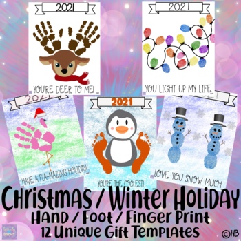Winter Holiday Handprint / Fingerprint / Footprint Craft Template Set
