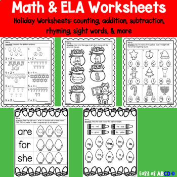 Preview of Winter & Holiday Literacy & Math *No Prep* Printables