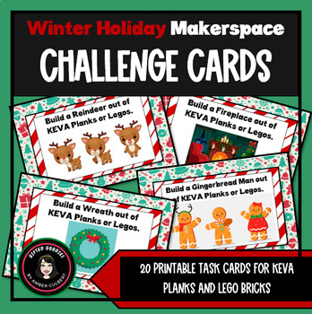 Preview of Winter Holiday Makerspace | Christmas Challenge Task Cards for KEVA and Lego