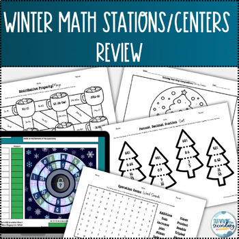 Preview of Winter Holiday Math Centers Stations Review for Pre-Algebra or Algebra