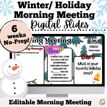 Preview of Winter/Holiday Morning Meeting Slides | Editable Morning Meeting |No-Prep Slides
