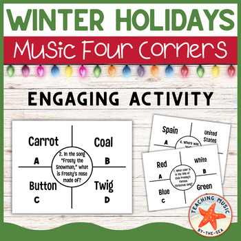 Preview of Winter Holiday Music Four Corners Christmas Game | Winter Songs Music Activity