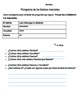 Preview of Winter Holiday Pictogram Worksheet- Spanish