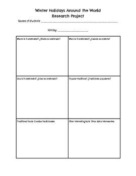 Preview of Winter Holiday Research Project - Graphic organizer and presentation planning