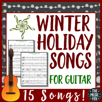 Preview of Winter Holiday Songs For Guitar! 15 Songs For Music Staff & Tab (Grades 3-12)