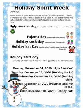Preview of Winter Holiday Spirit Week