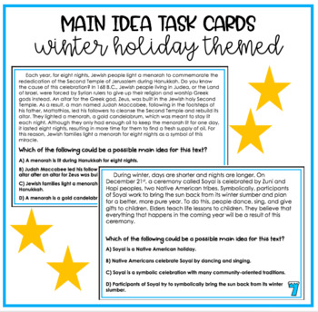 Preview of Winter Holiday Themed Main Idea Task Cards