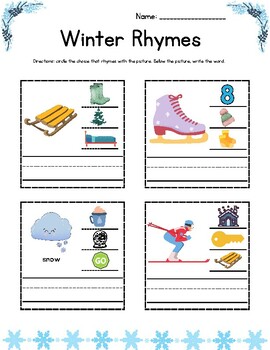 Preview of Winter / Holiday Themed Rhymes Packet - Independent Work and Worksheets
