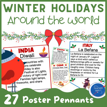 Preview of Winter Holiday Traditions Around the World Poster Pennants | December Christmas