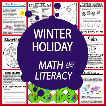 Preview of Winter Holidays Activities Math & Literacy – Winter Solstice, Reindeer Activity