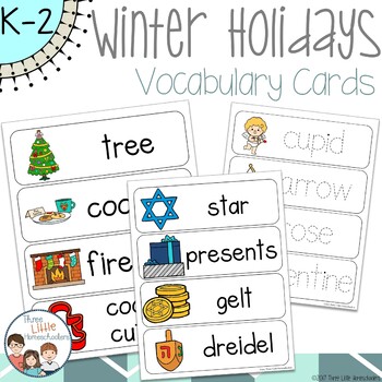 Preview of Winter Holiday Vocabulary Word Wall Cards plus Write and Wipe Version