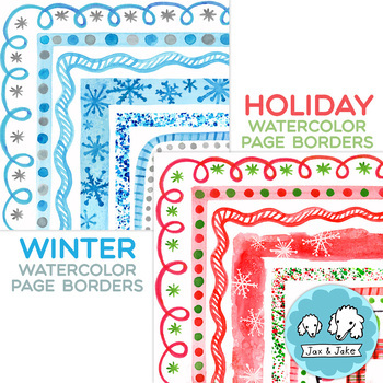 Preview of Winter & Holiday Watercolor Clipart Page Borders BUNDLE - Christmas Frames