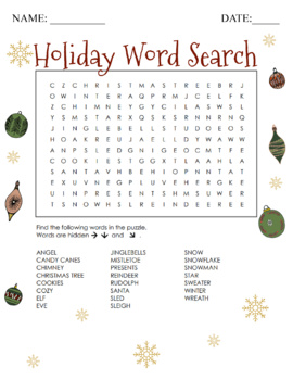 Winter Holiday Word Search by Ms Hunters Classroom | TpT