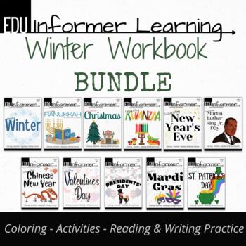 Preview of Winter Holiday Workbook Bundle, Digital & Printable Resources, Home or Classroom